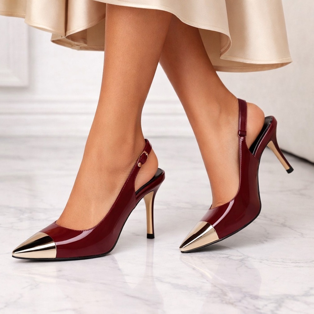 👉 Women’s Comfortable Slingback 3 Inch Kitten Heel Closed Toe Pumps(Wine Patent)